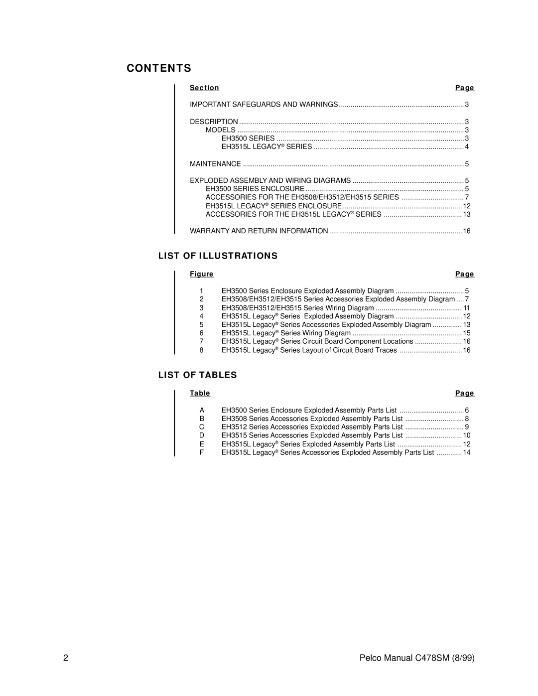 Pelco EH3500 service manual Contents 