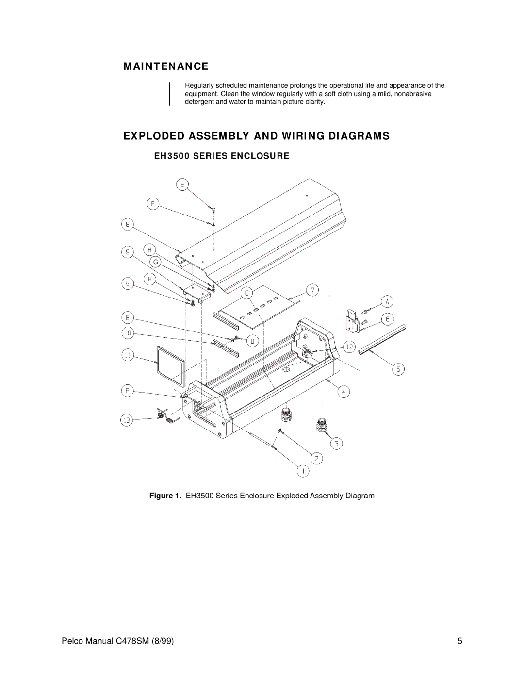 Pelco service manual Maintenance, Exploded Assembly and Wiring Diagrams, EH3500 Series Enclosure 