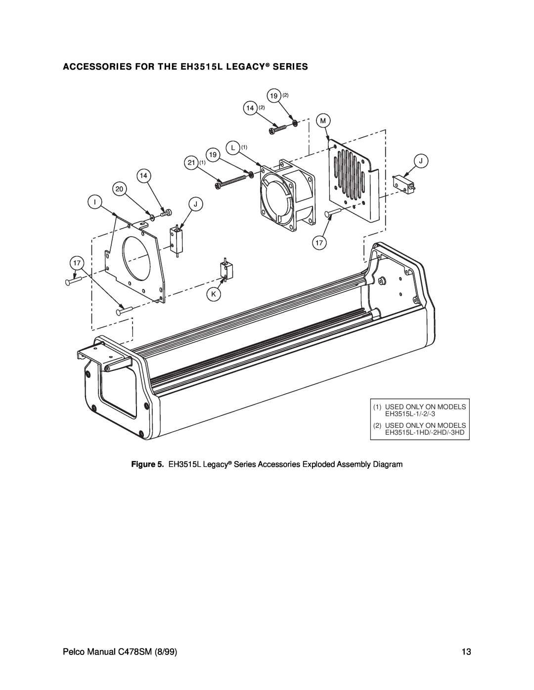 Pelco EH3500 service manual ACCESSORIES FOR THE EH3515L LEGACY SERIES, Pelco Manual C478SM 8/99 
