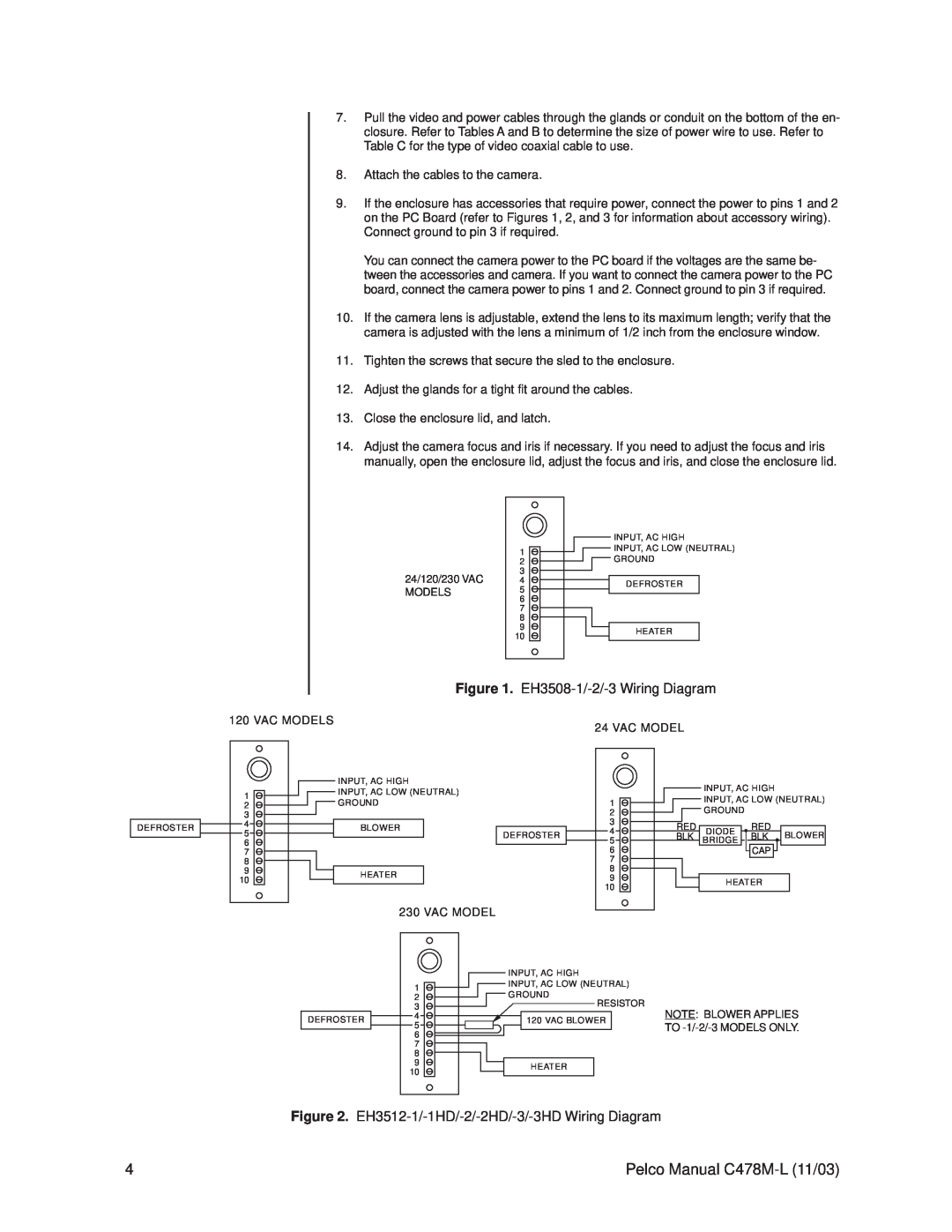 Pelco EH3512, EH3515 operation manual EH3508-1/-2/-3Wiring Diagram, Pelco Manual C478M-L11/03 