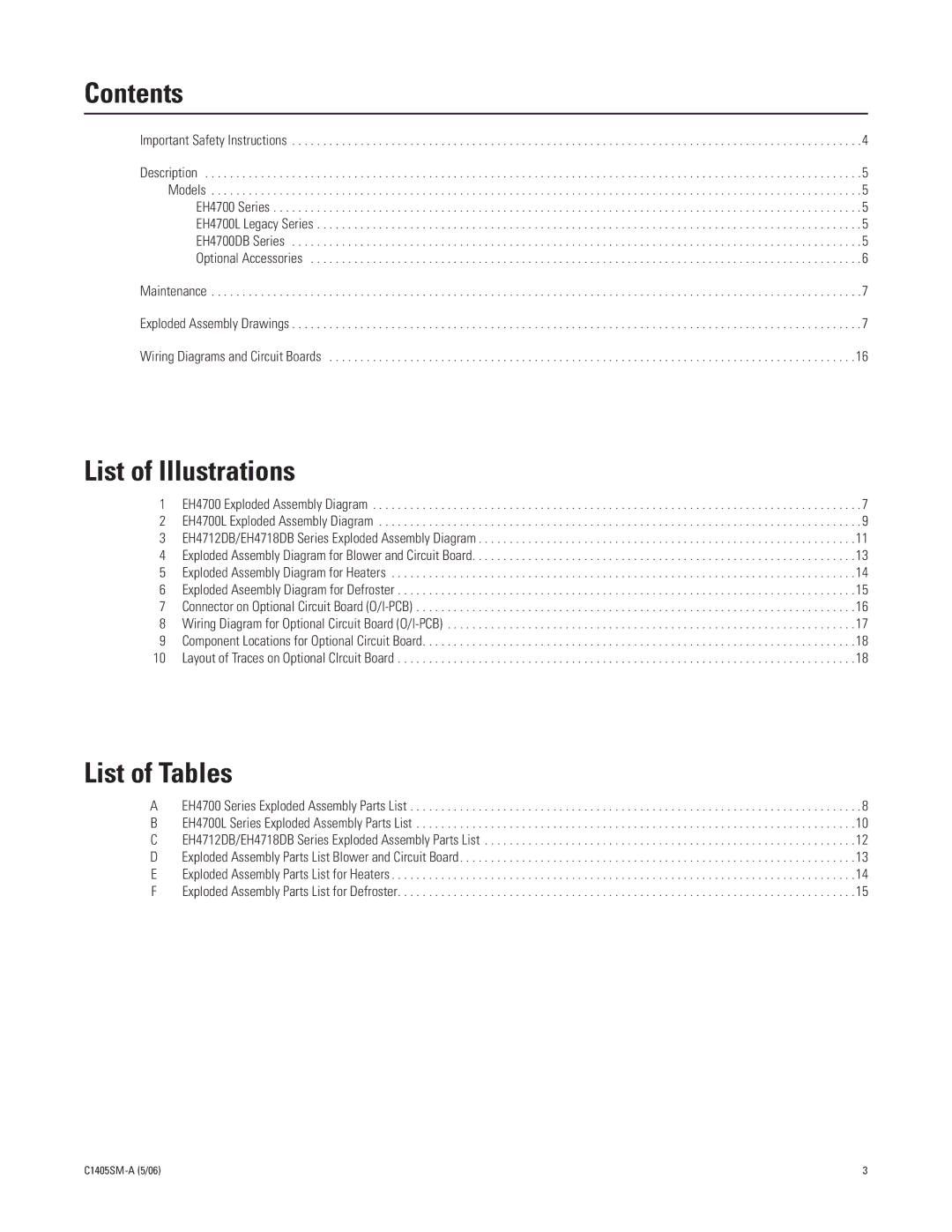 Pelco EH4700 Series manual Contents, List of Illustrations, List of Tables 