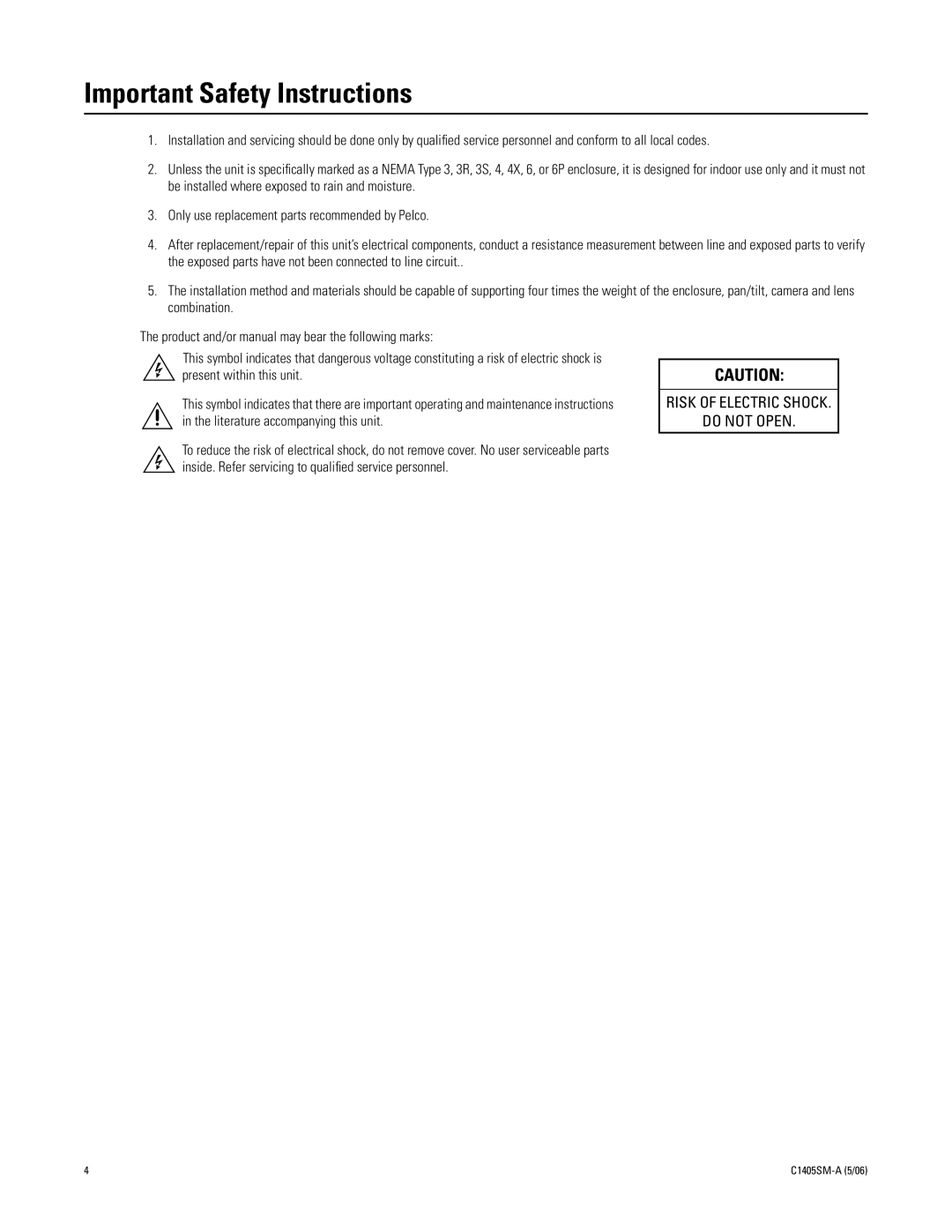 Pelco EH4700 Series manual Important Safety Instructions 