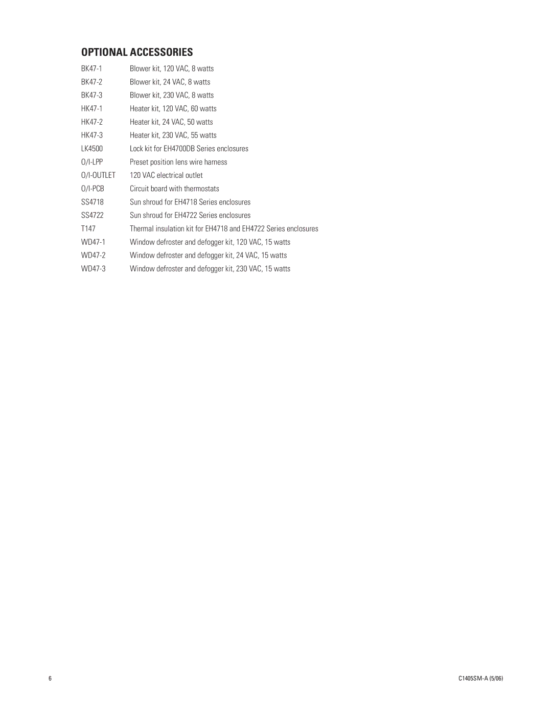 Pelco EH4700 Series manual Optional Accessories 