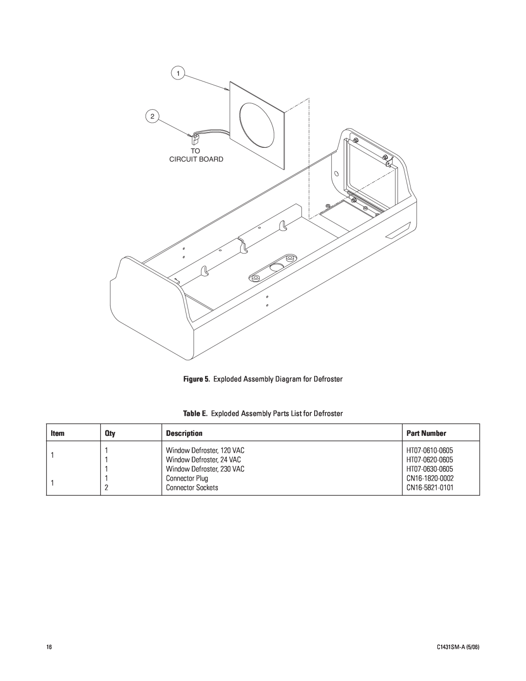 Pelco EH5700 Series manual Exploded Assembly Diagram for Defroster, Description, Part Number 