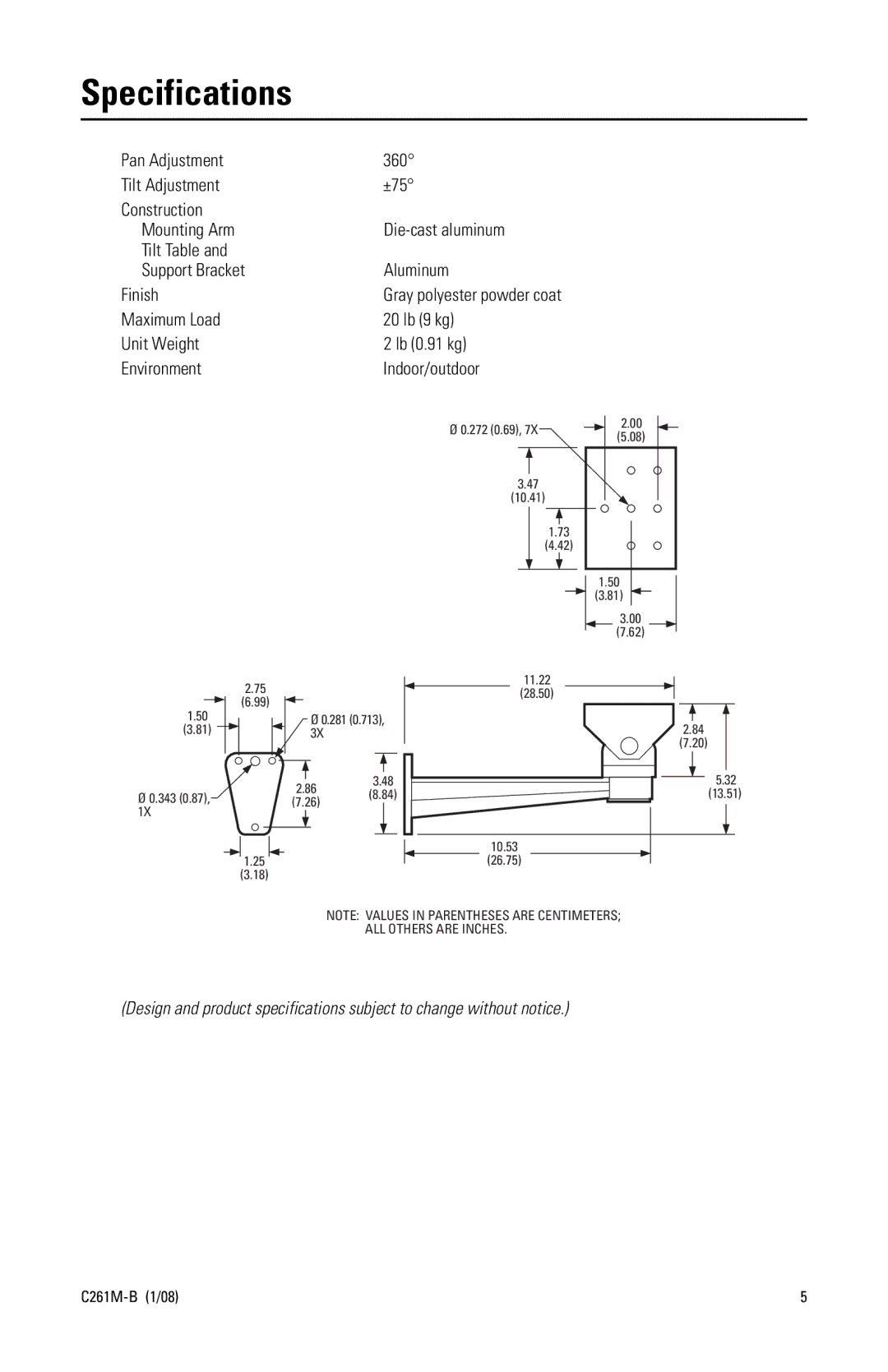 Pelco EM1450 manual Specifications 