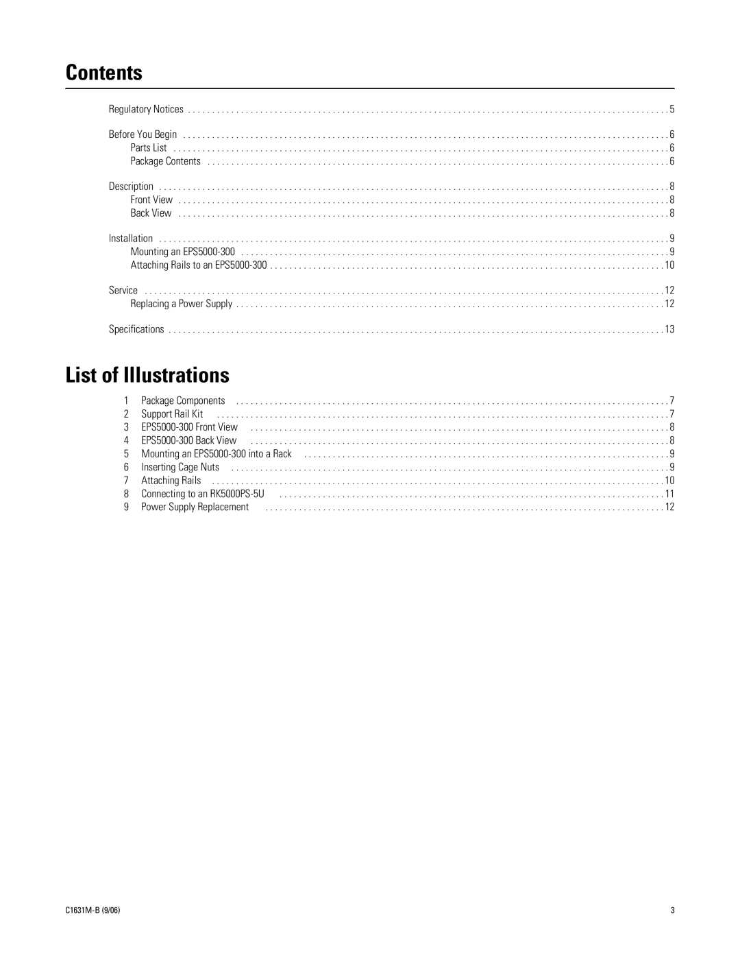 Pelco EPS5000-300 manual Contents, List of Illustrations 