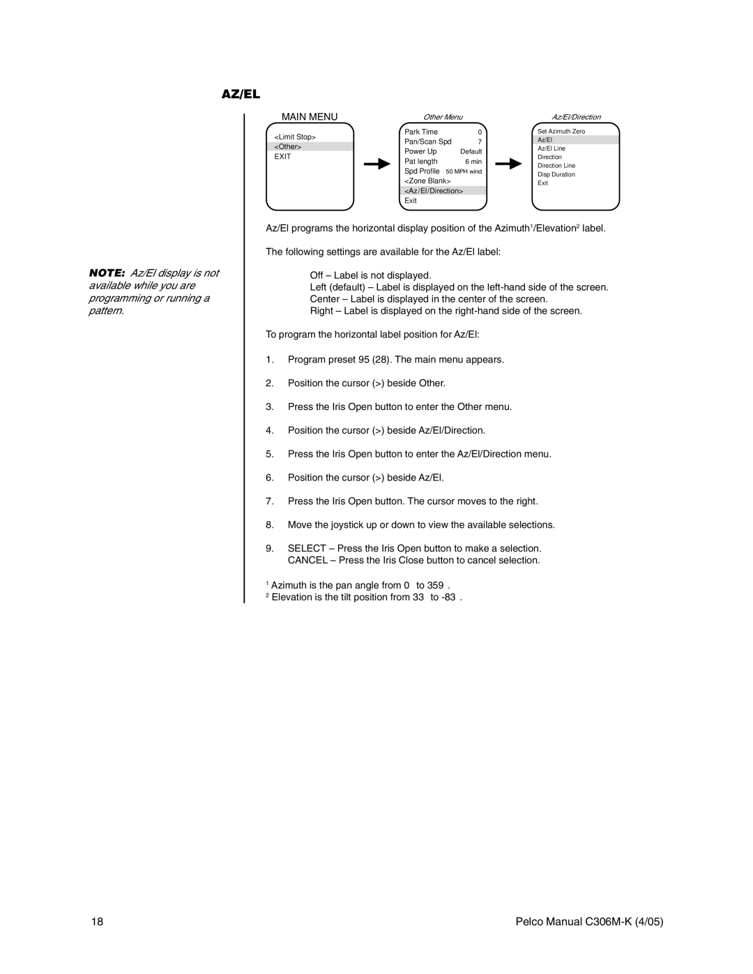 Pelco es3012 installation manual Az/El 