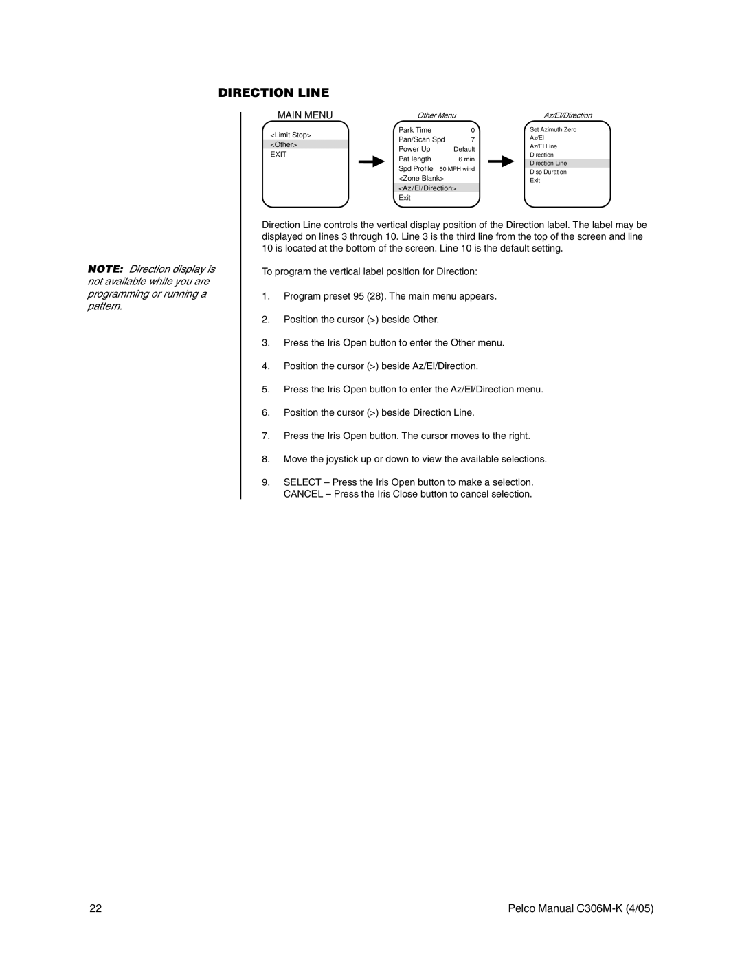 Pelco es3012 installation manual Direction Line 