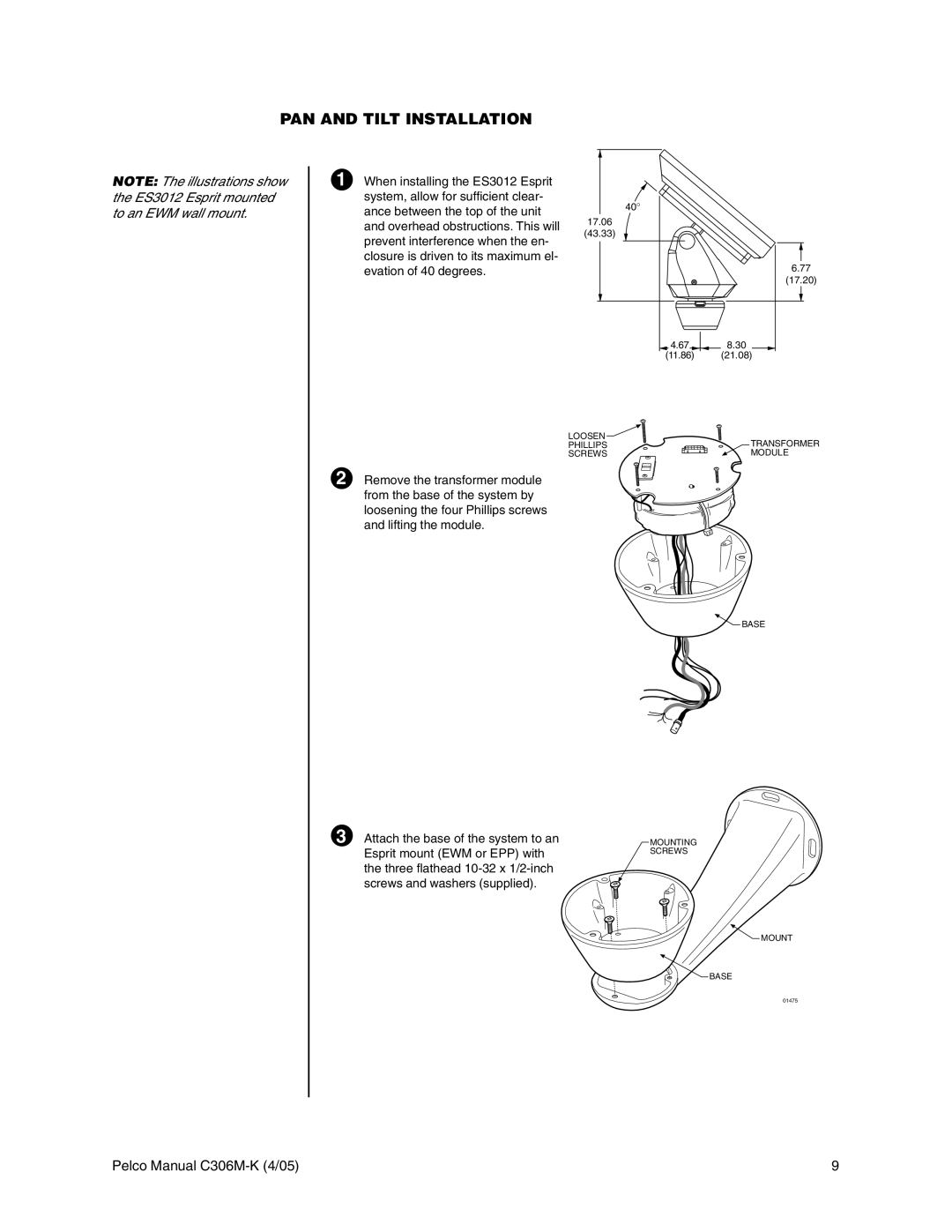 Pelco es3012 installation manual PAN and Tilt Installation 