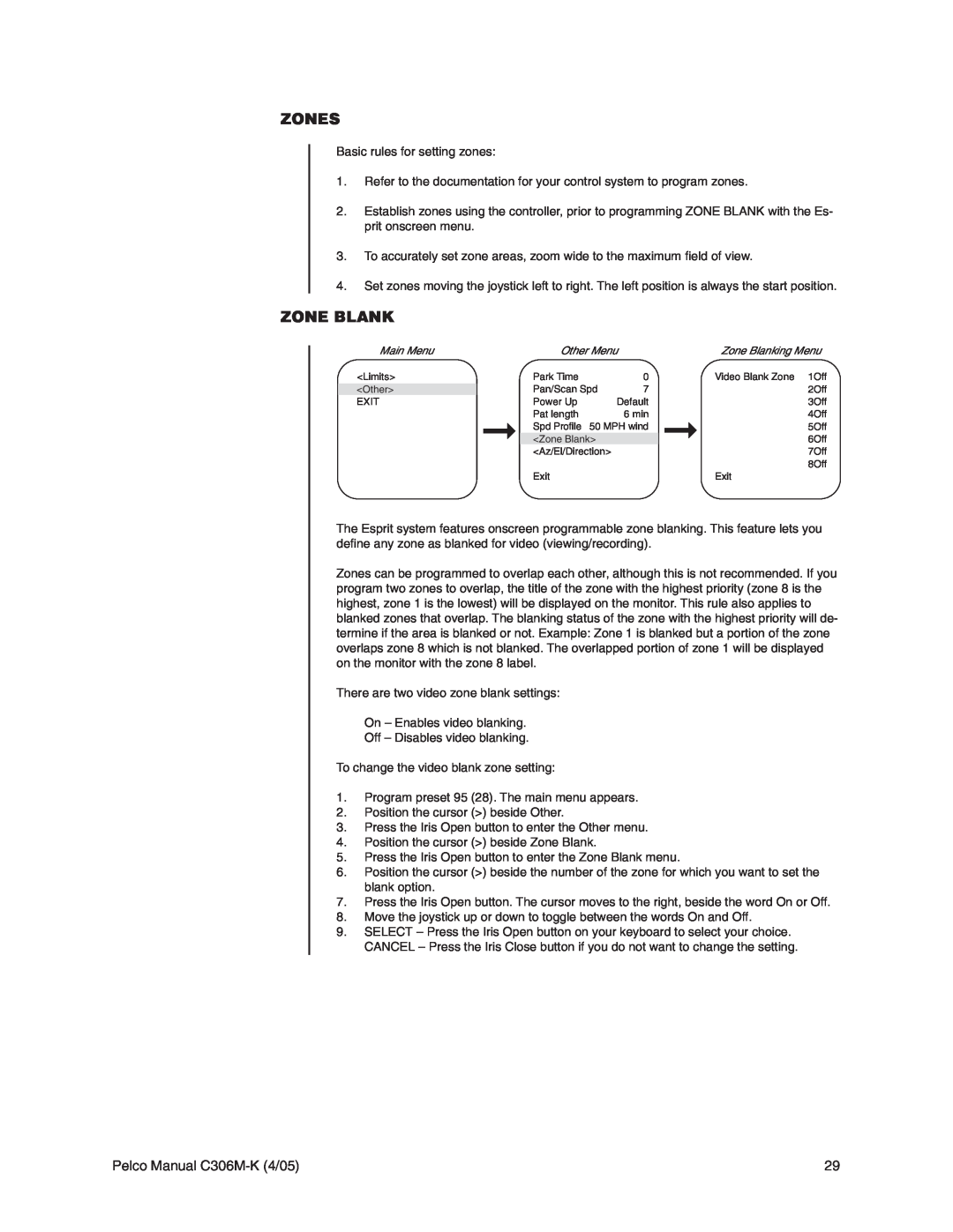 Pelco es3012 installation manual Zone Blank, Zones, Pelco Manual C306M-K4/05 