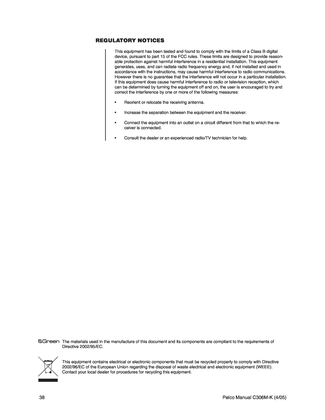 Pelco es3012 installation manual Regulatory Notices 