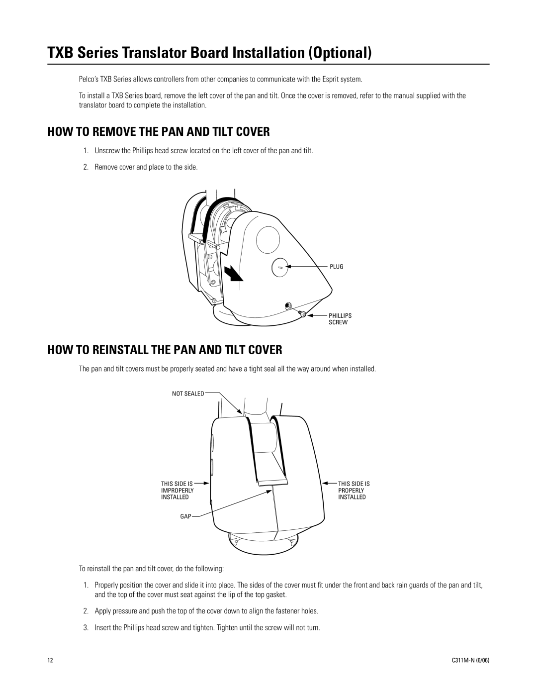 Pelco ES30PC, ES31PC manual TXB Series Translator Board Installation Optional, HOW to Remove the PAN and Tilt Cover 