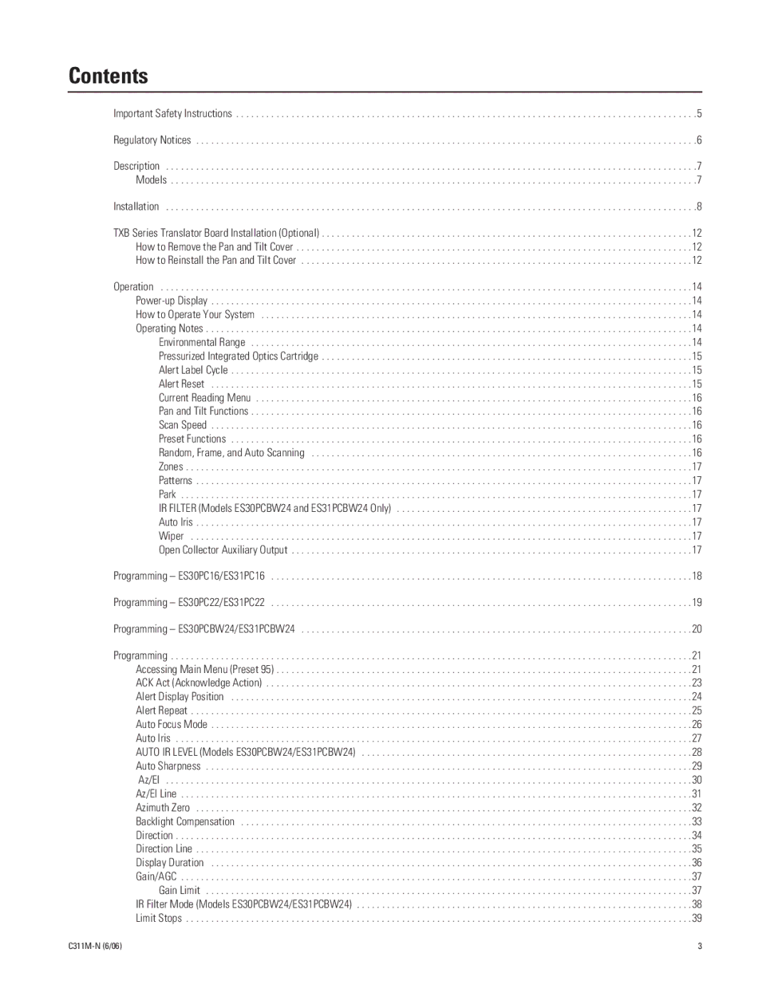 Pelco ES31PC, ES30PC manual Contents 