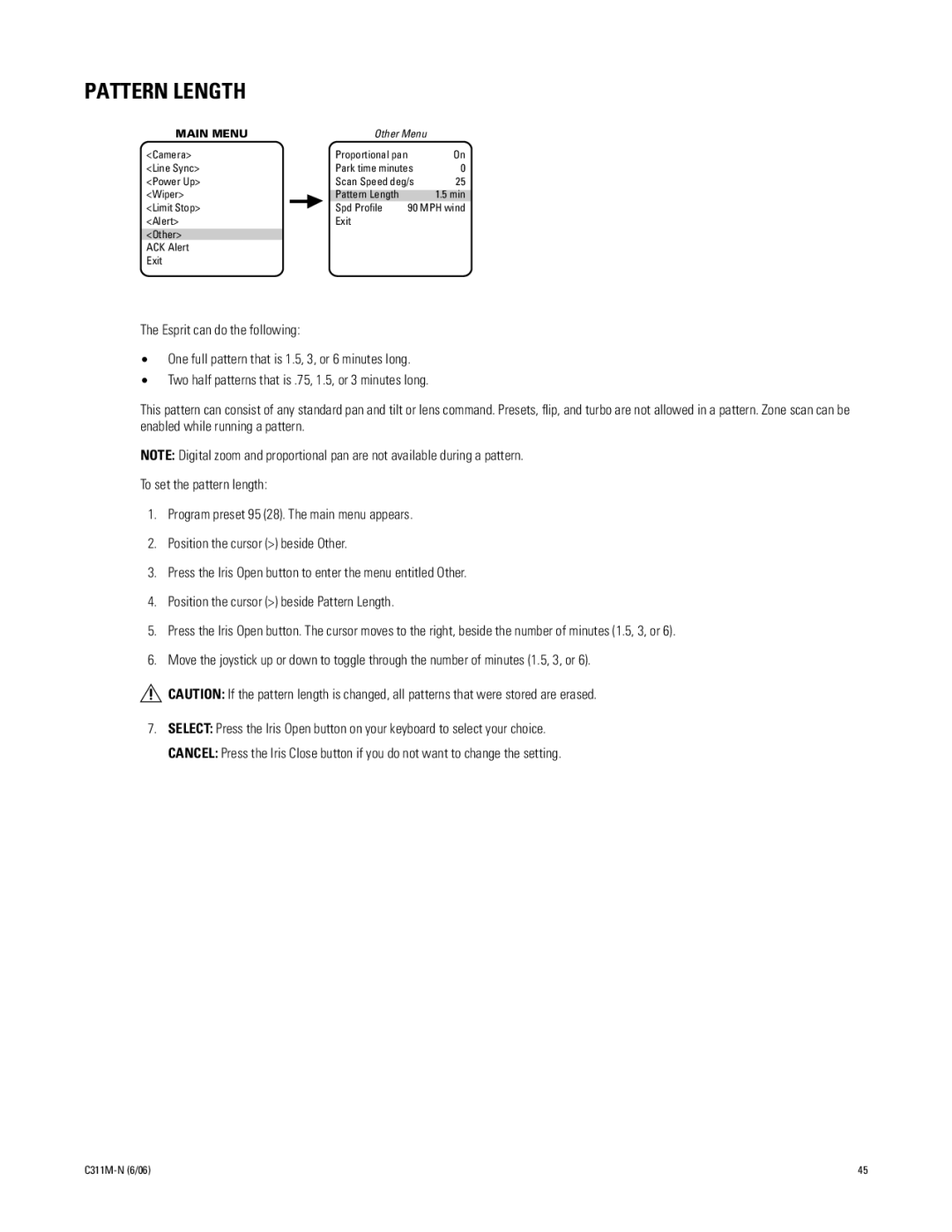 Pelco ES31PC, ES30PC manual Pattern Length 