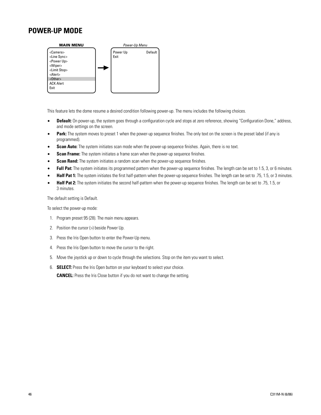 Pelco ES30PC, ES31PC manual POWER-UP Mode 