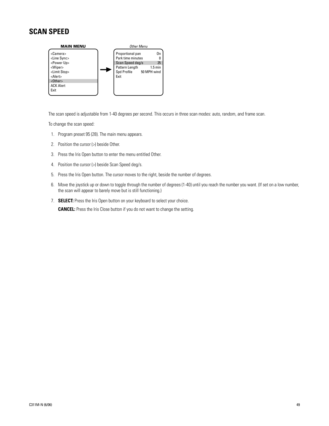 Pelco ES31PC, ES30PC manual Scan Speed 