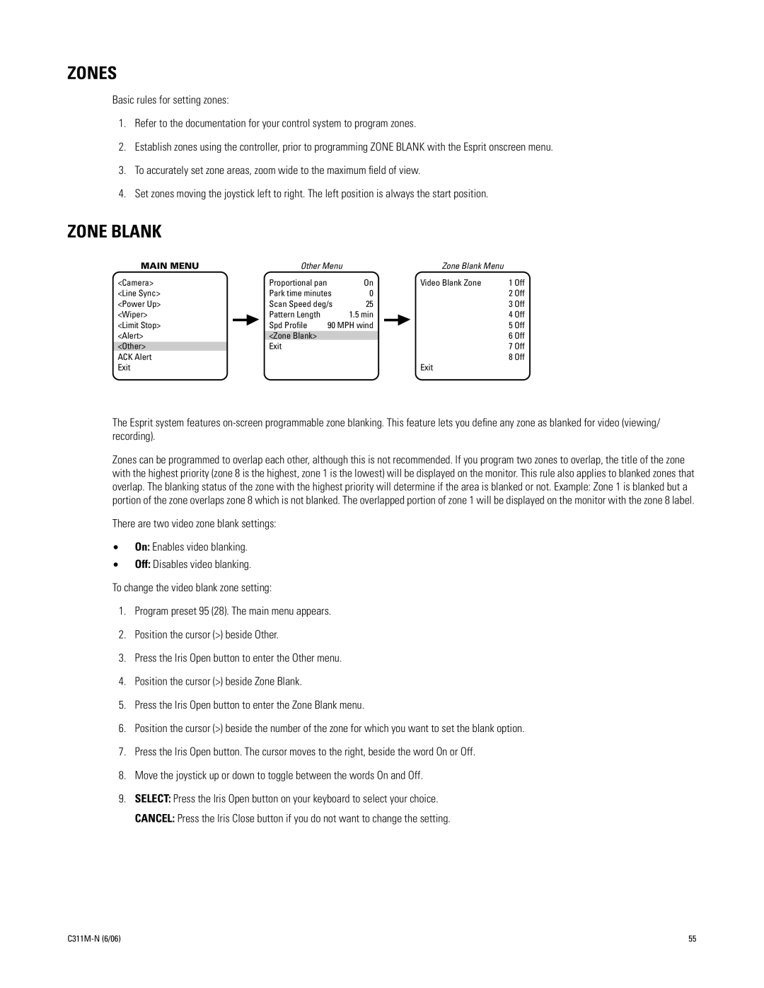 Pelco ES31PC, ES30PC manual Zones, Zone Blank 