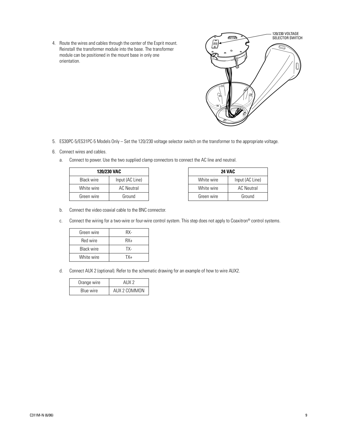 Pelco ES31PC, ES30PC manual 120/230 VAC, 24 VAC 