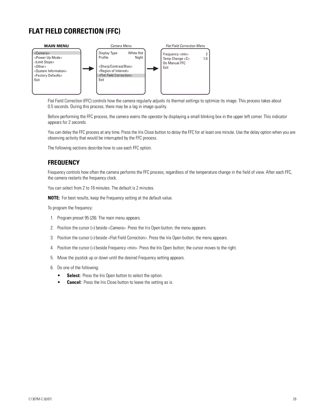 Pelco ES30TI manual Flat Field Correction FFC, Frequency 