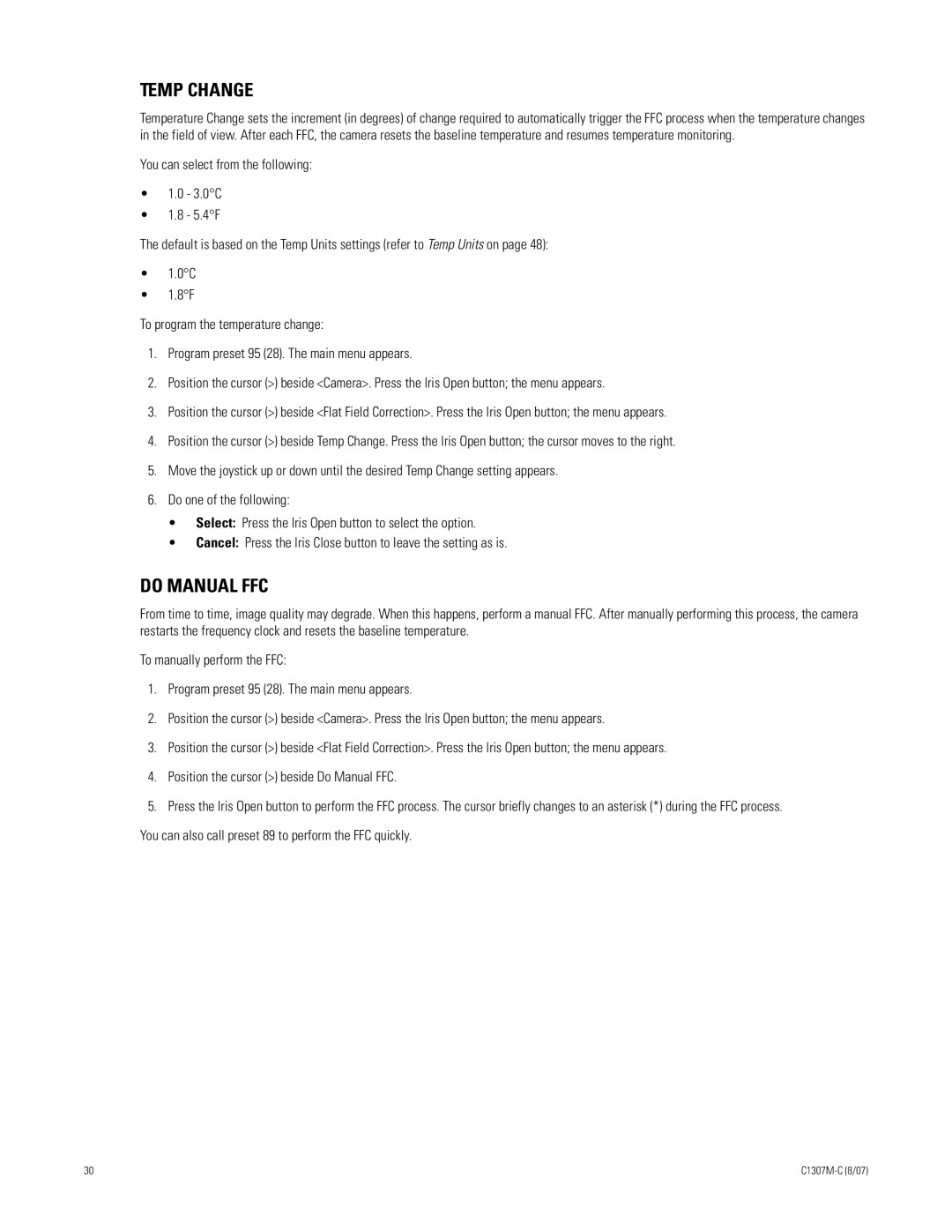 Pelco ES30TI manual Temp Change 