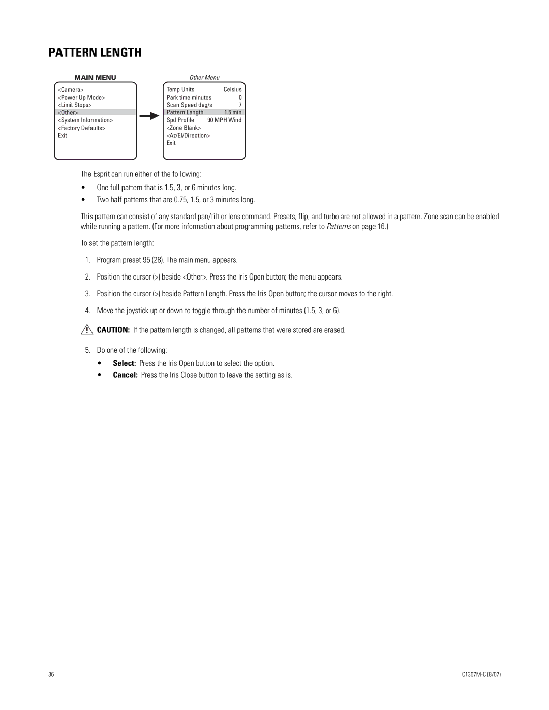 Pelco ES30TI manual Pattern Length 