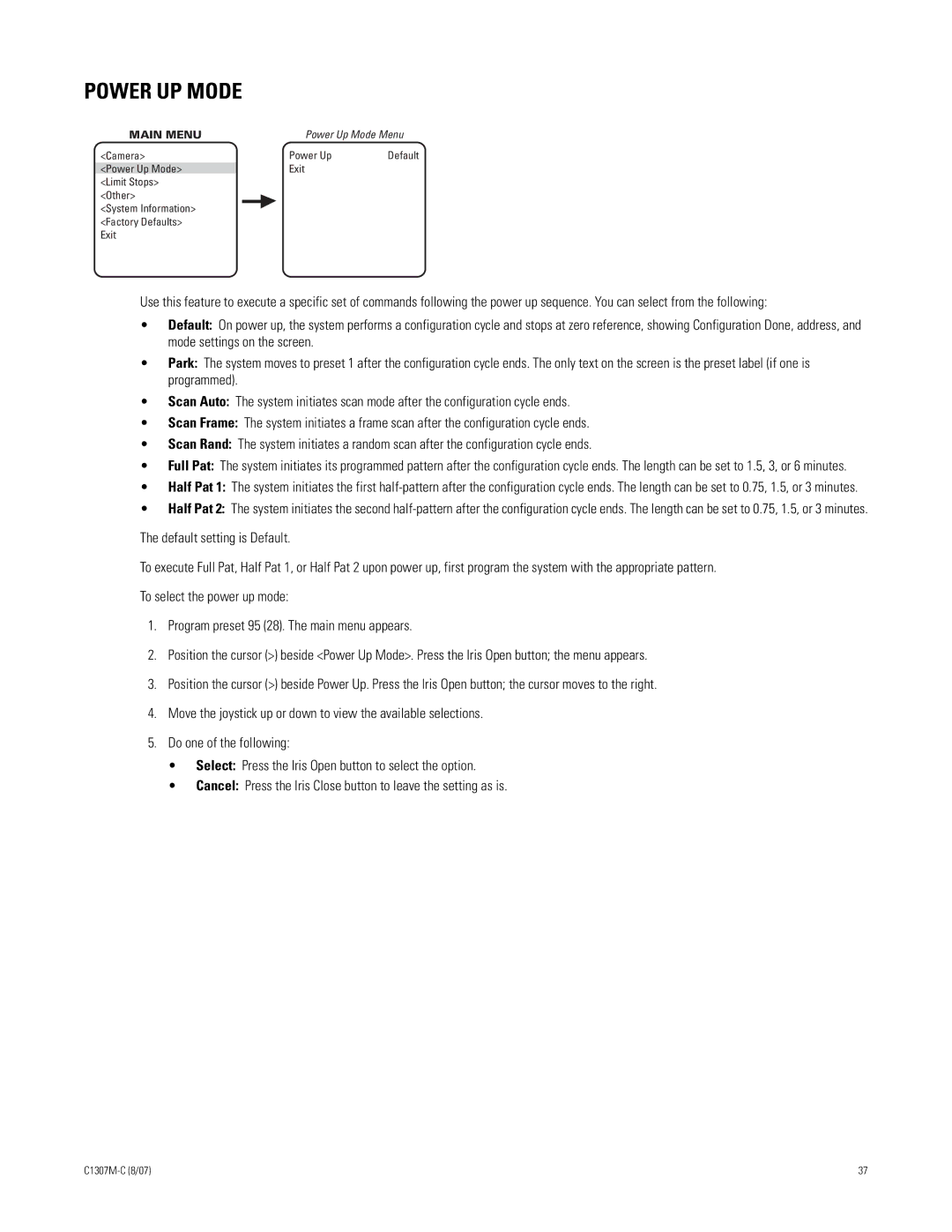 Pelco ES30TI manual Power UP Mode 