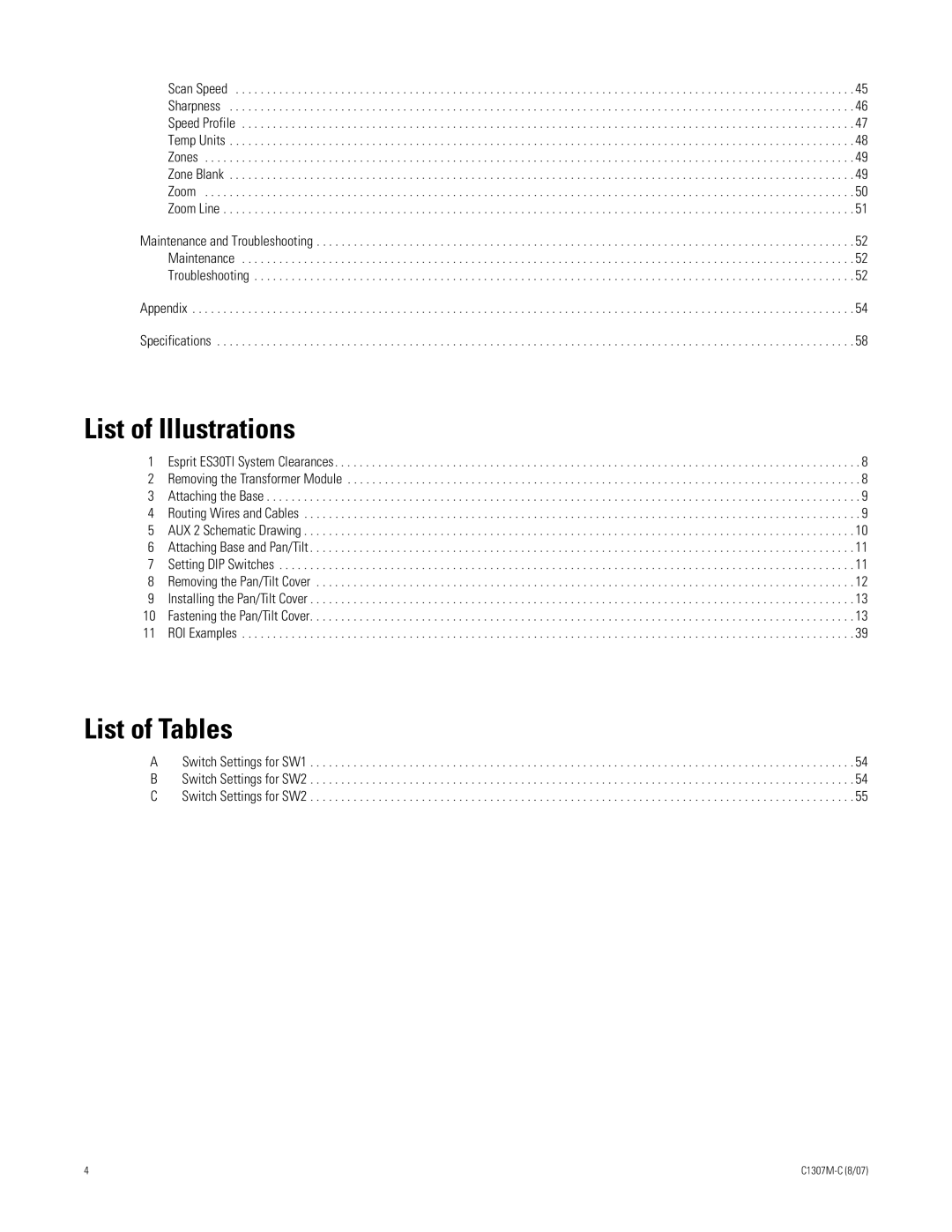 Pelco ES30TI manual List of Illustrations, List of Tables 