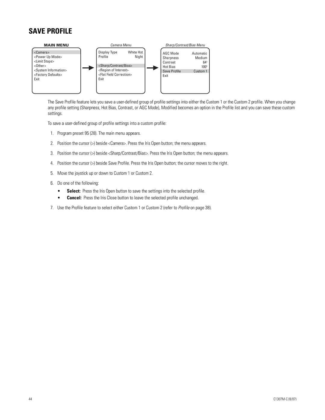 Pelco ES30TI manual Save Profile 