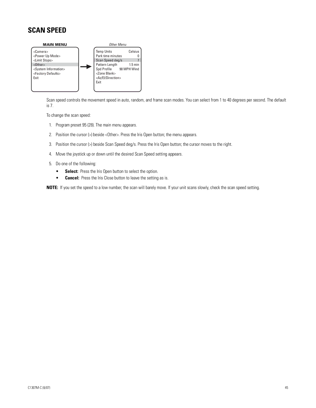 Pelco ES30TI manual Scan Speed 