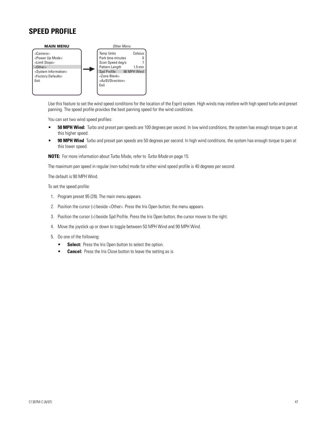 Pelco ES30TI manual Speed Profile 