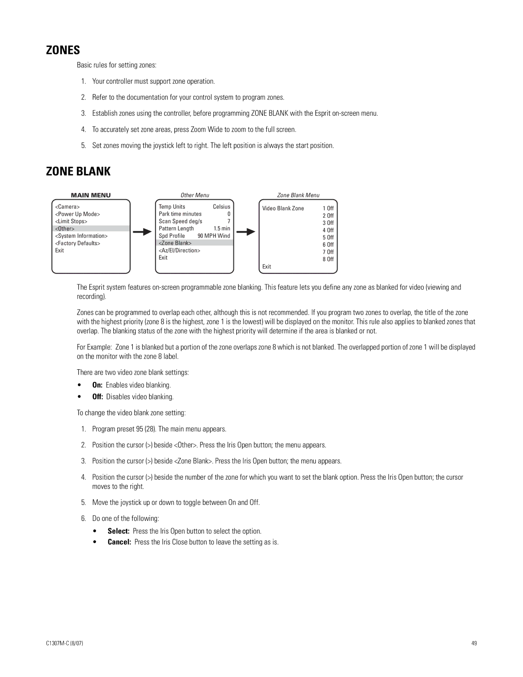 Pelco ES30TI manual Zones, Zone Blank 