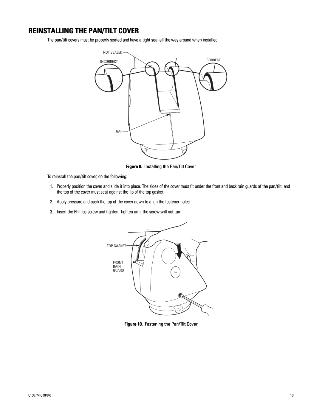 Pelco ES30TI manual Reinstalling The Pan/Tilt Cover 