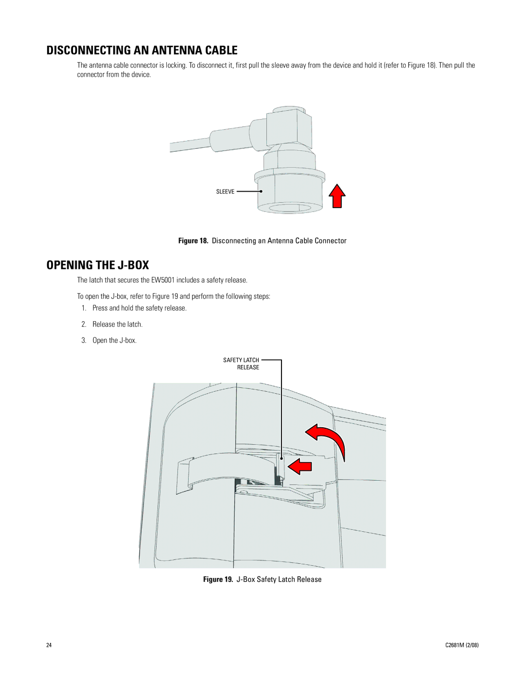 Pelco EW5001 manual Disconnecting AN Antenna Cable, Opening the J-BOX 