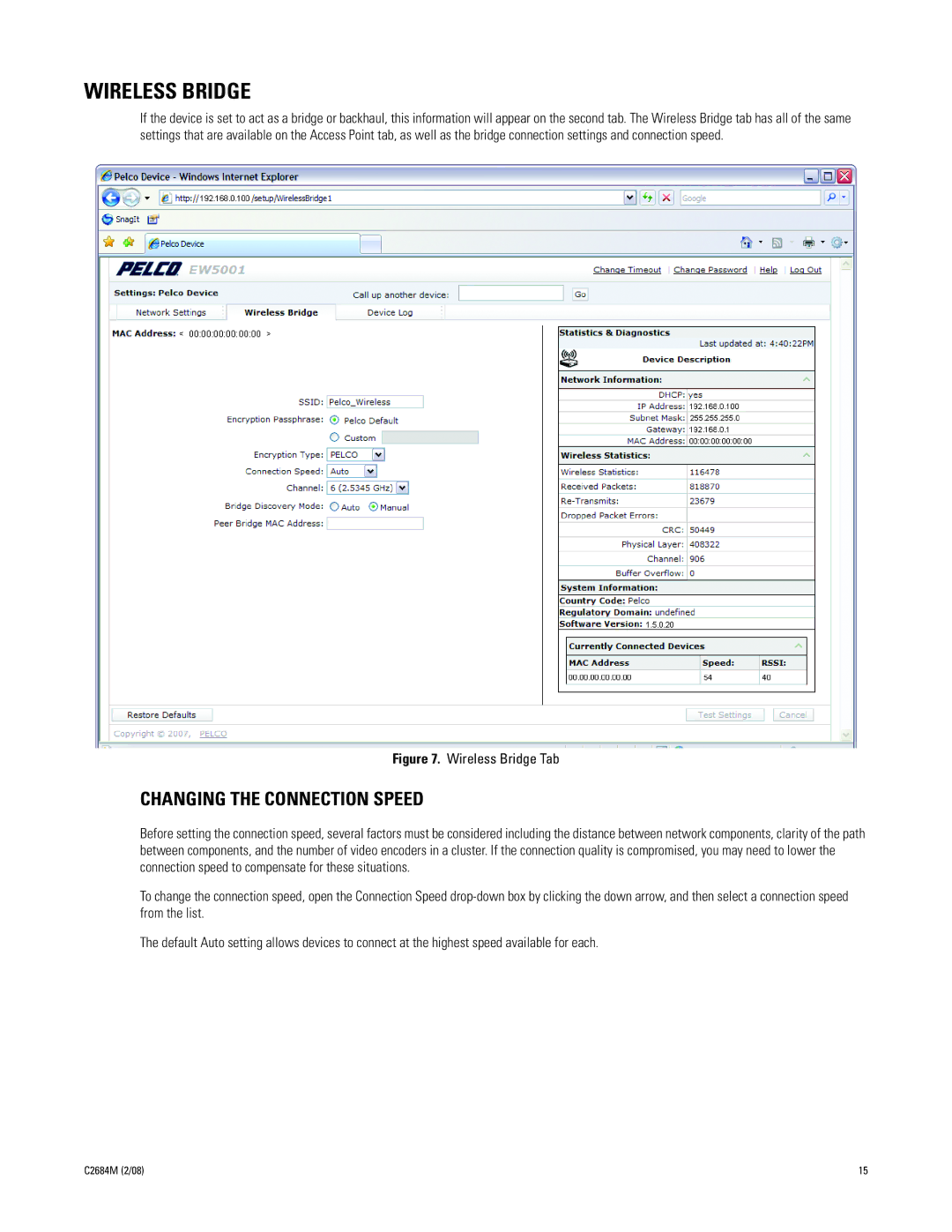 Pelco EW5001 manual Wireless Bridge, Changing the Connection Speed 