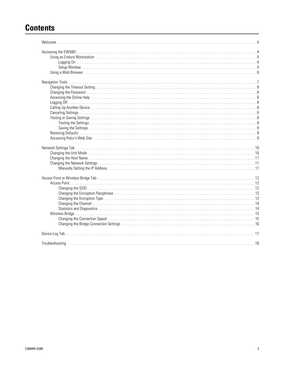 Pelco EW5001 manual Contents 