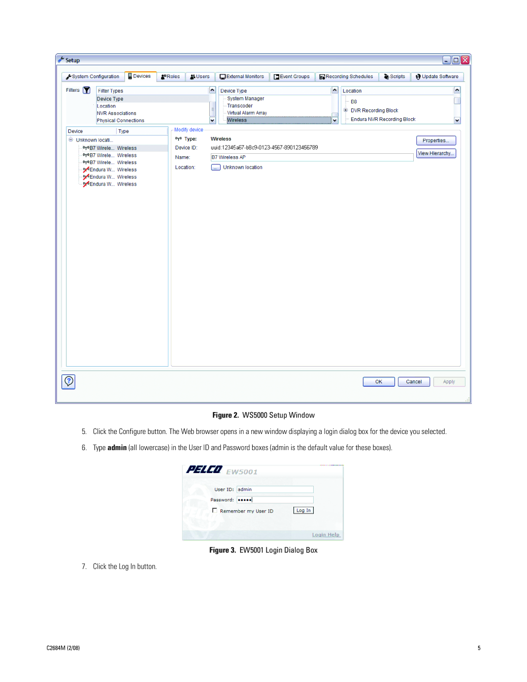 Pelco EW5001 manual WS5000 Setup Window 