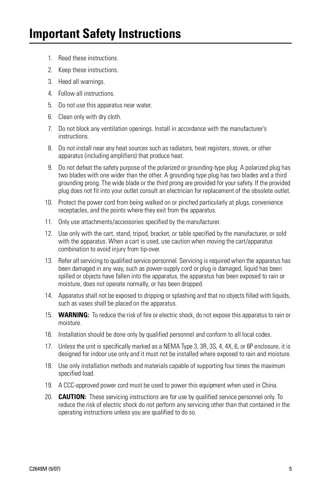 Pelco FR106011 manual Important Safety Instructions 