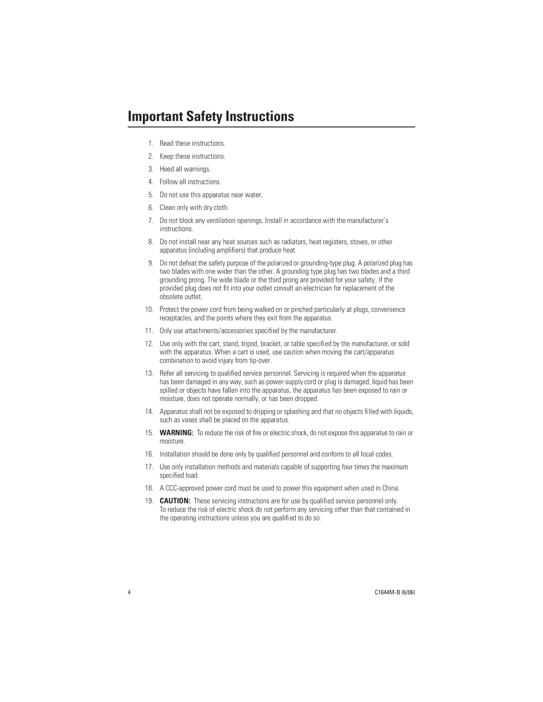 Pelco FR8304 manual Important Safety Instructions 