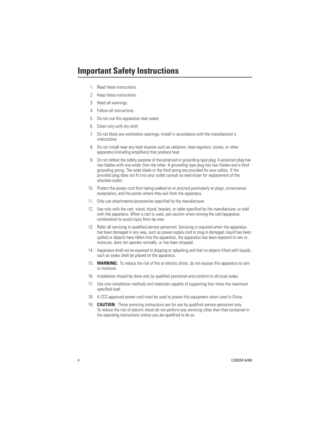 Pelco FR8316 manual Important Safety Instructions 