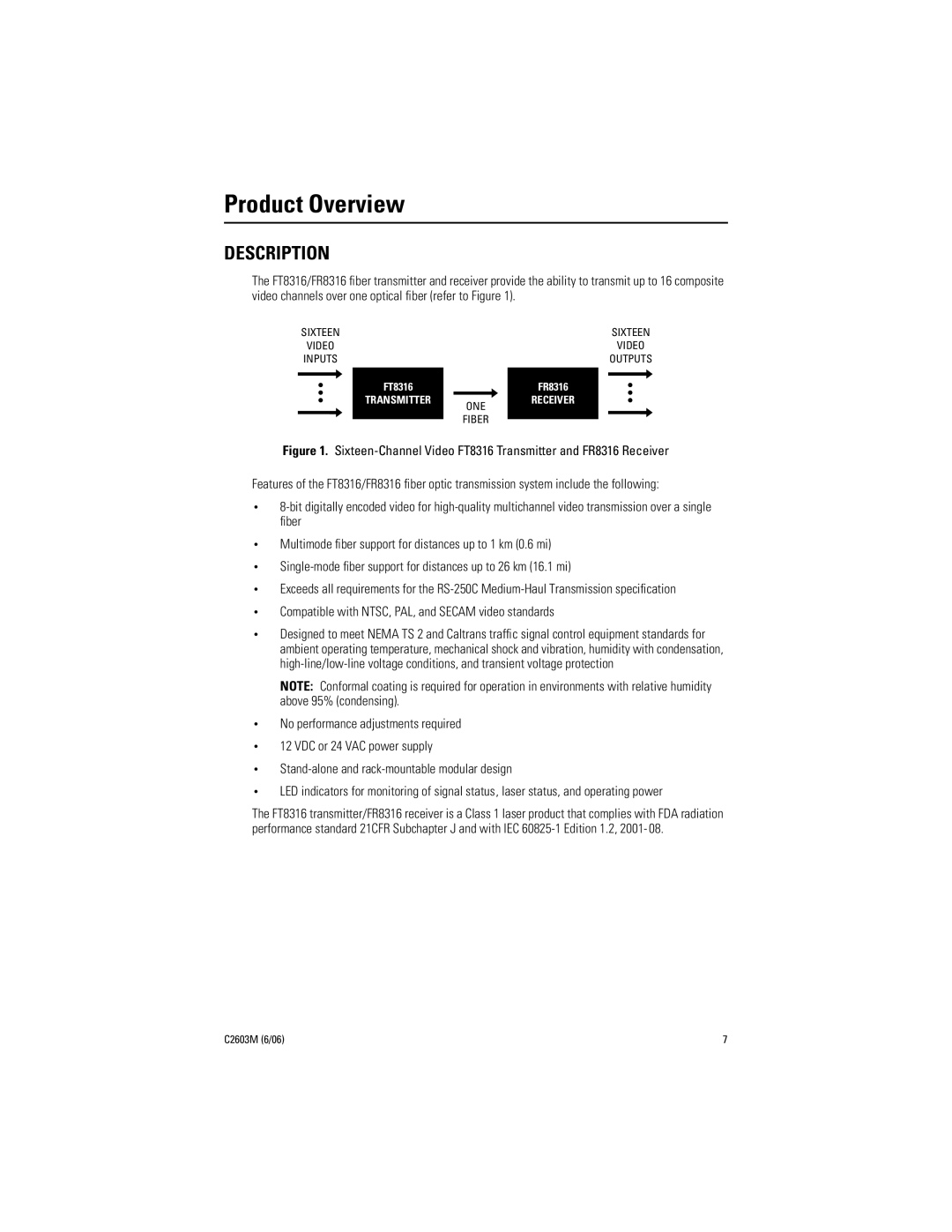 Pelco FR8316 manual Product Overview, Description 