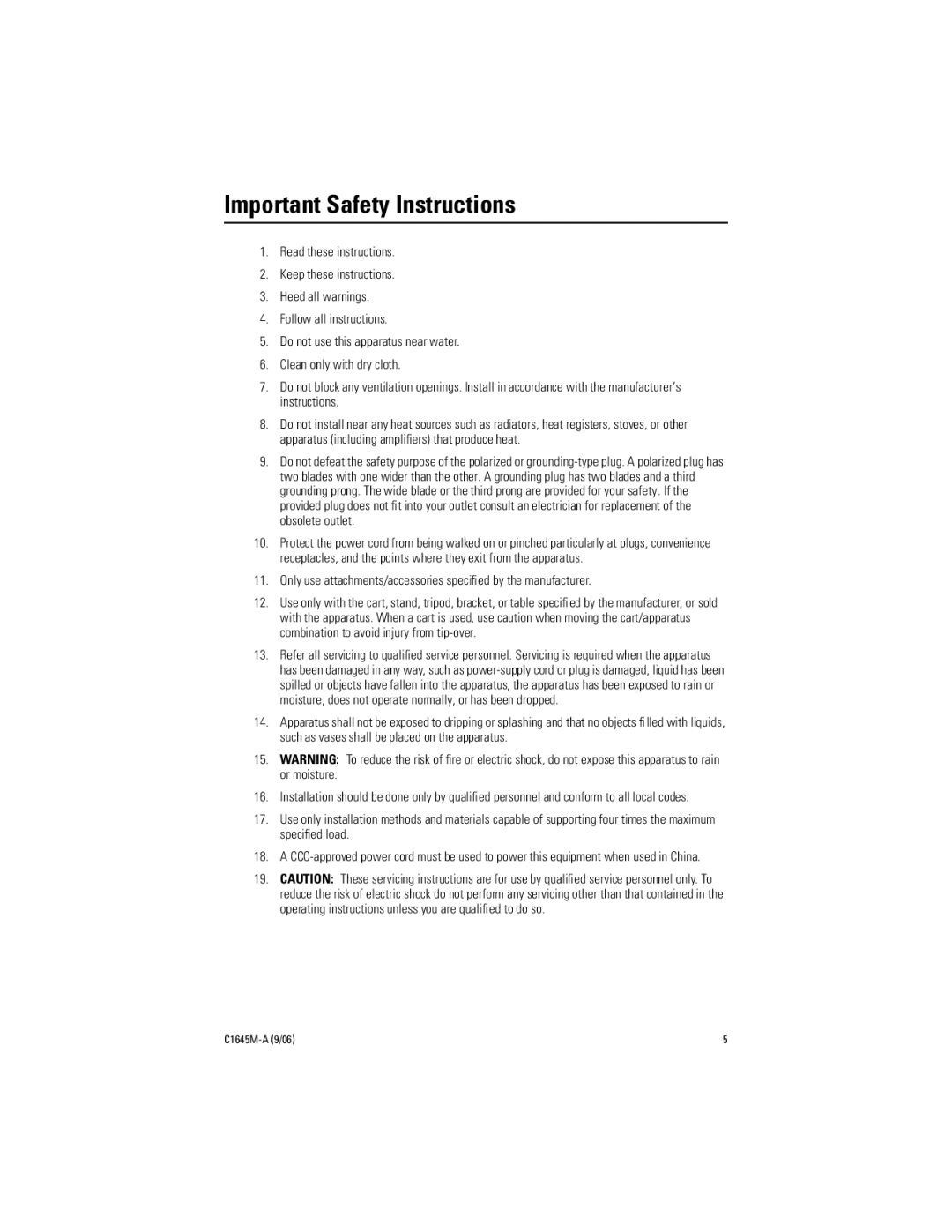 Pelco FR85041 installation manual Important Safety Instructions 