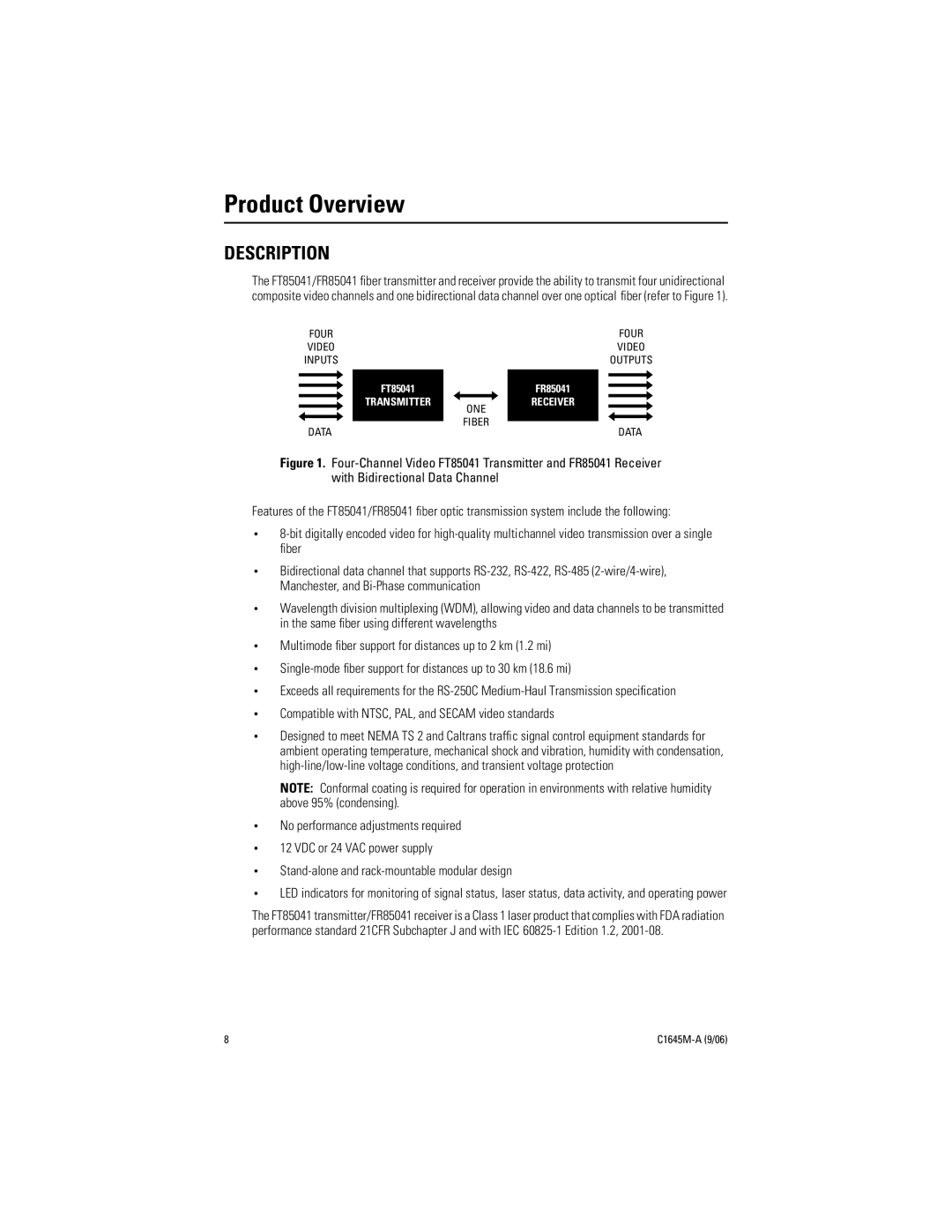 Pelco FR85041 installation manual Product Overview, Description 