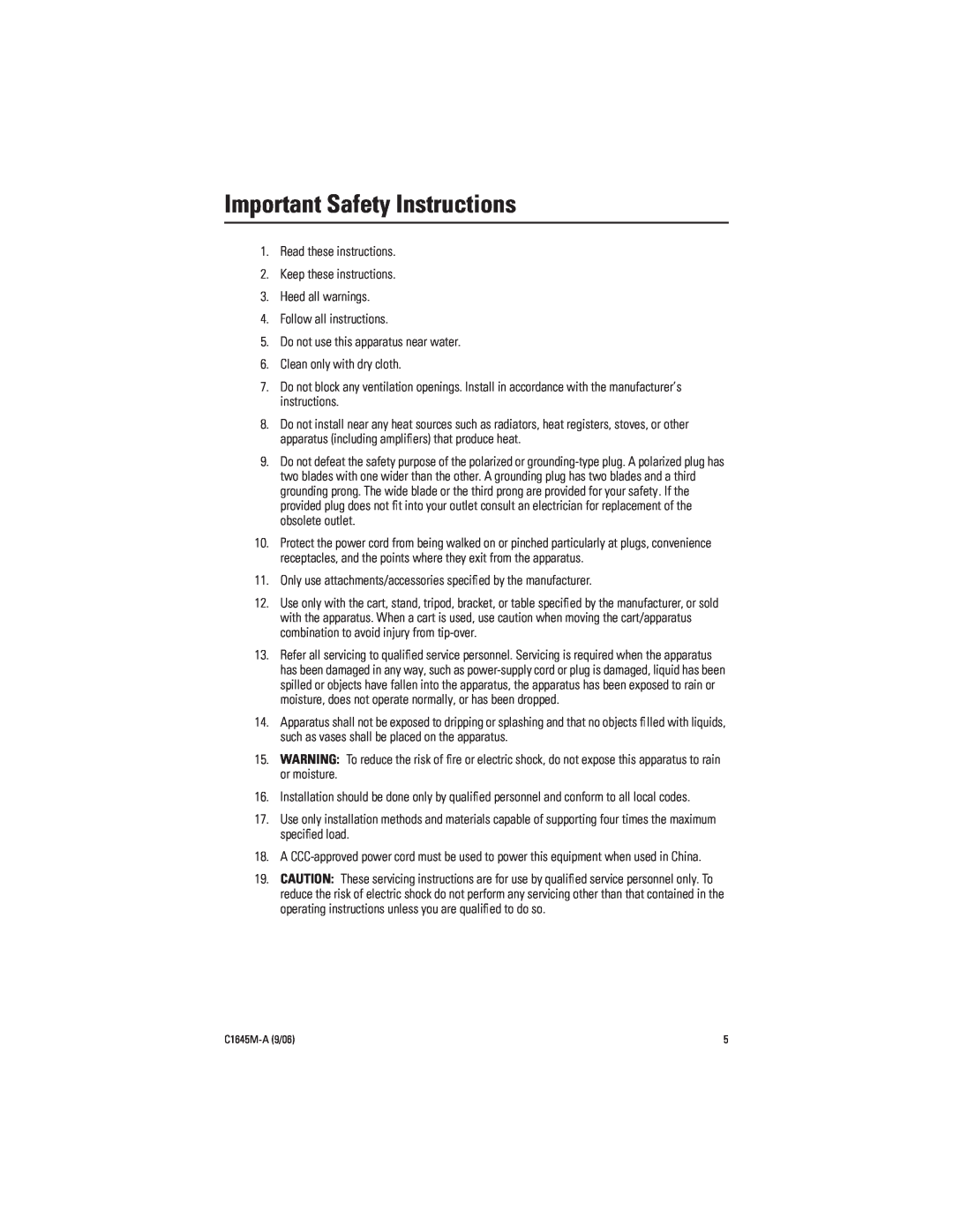 Pelco FR85041 installation manual Important Safety Instructions 