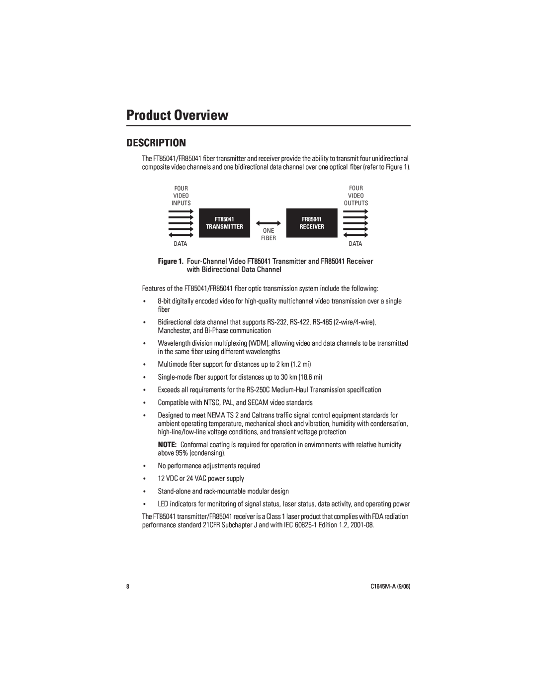 Pelco FR85041 installation manual Product Overview, Description 
