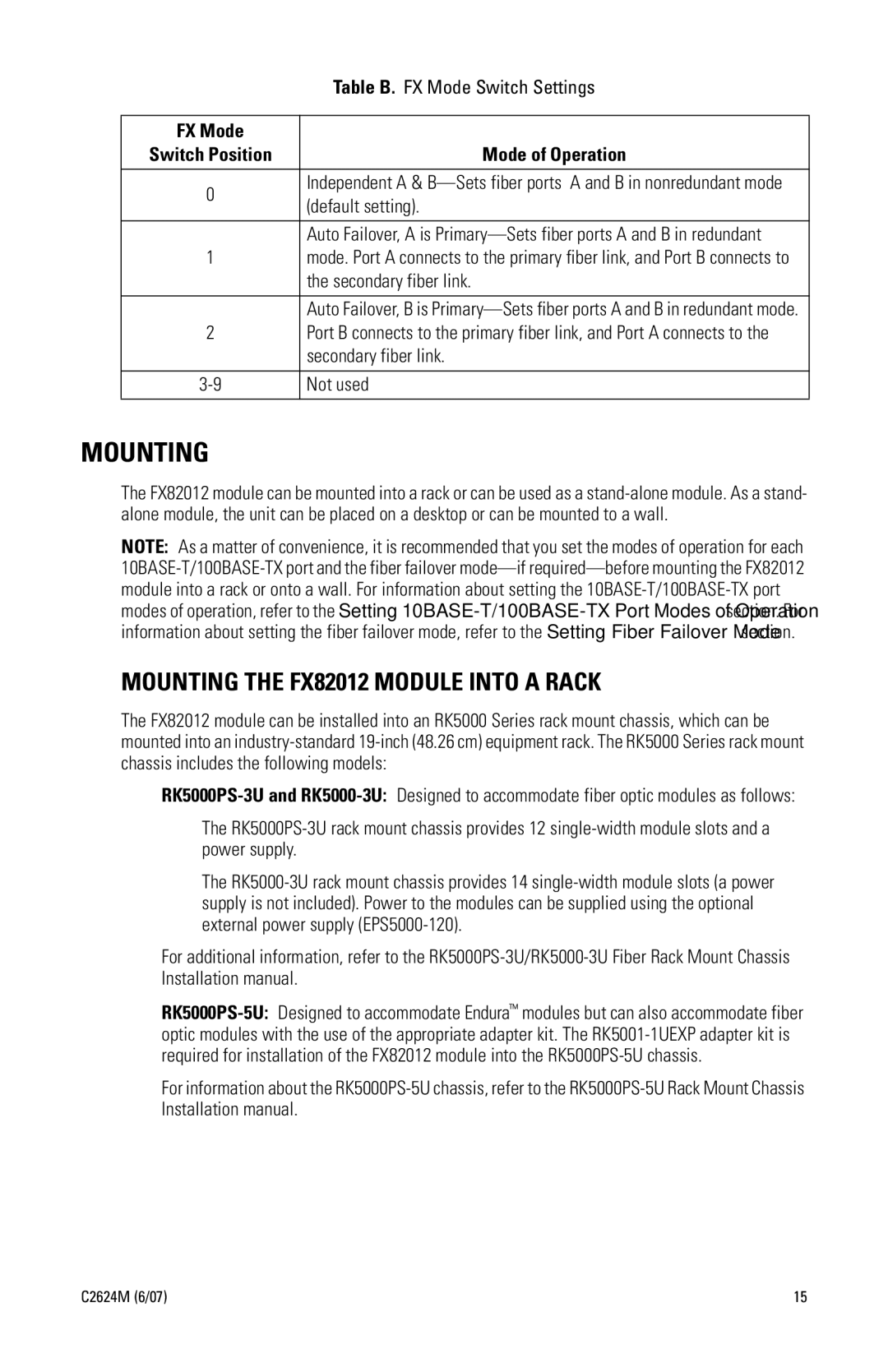 Pelco FX82012 manual Mounting, Mode of Operation 