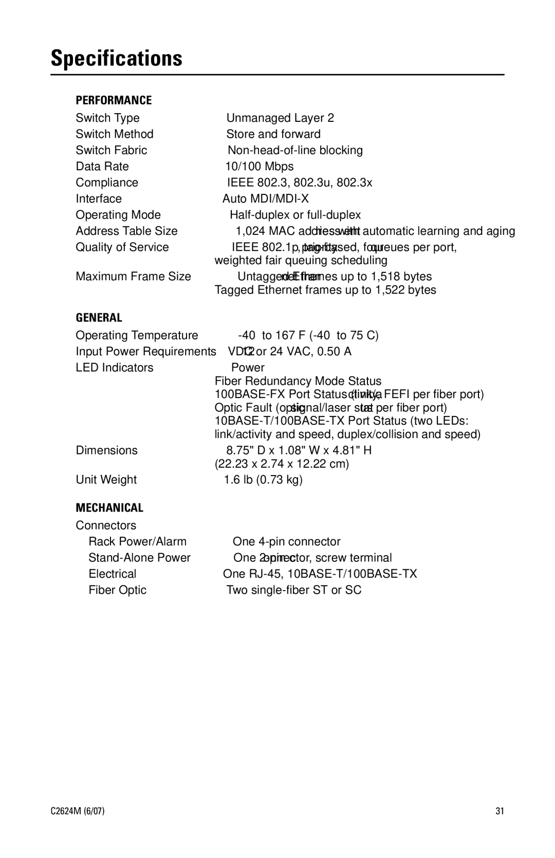 Pelco FX82012 manual Specifications 