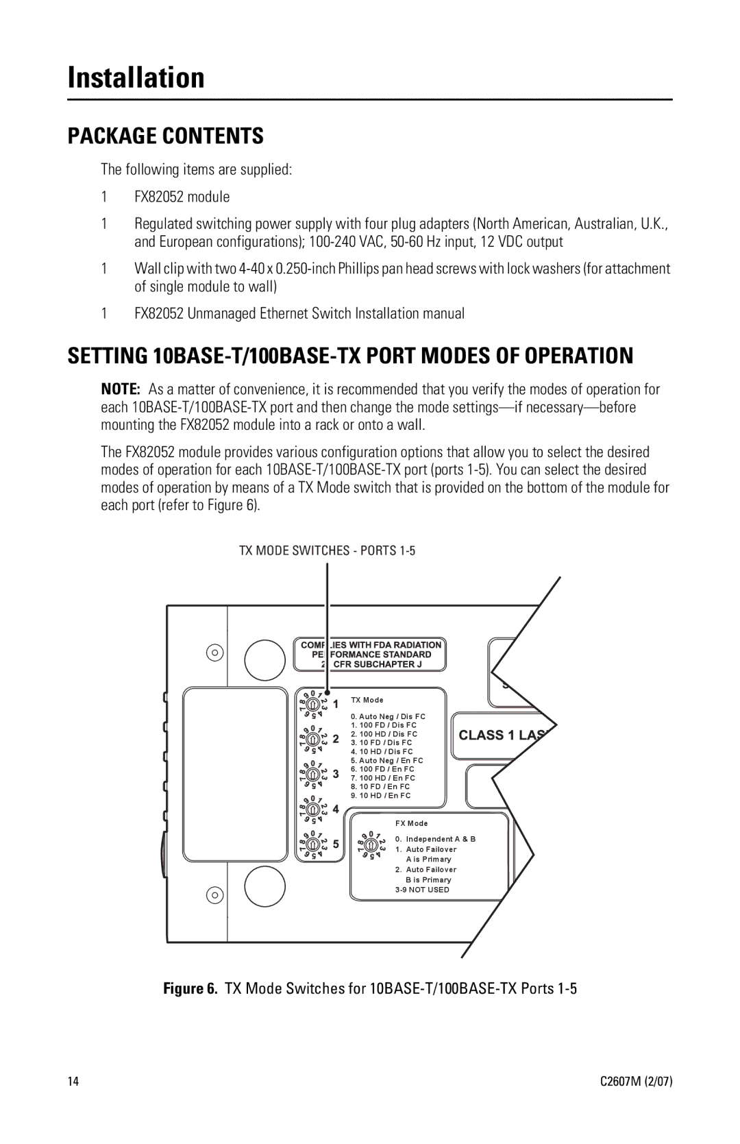 Pelco FX82052 manual Installation, Package Contents 