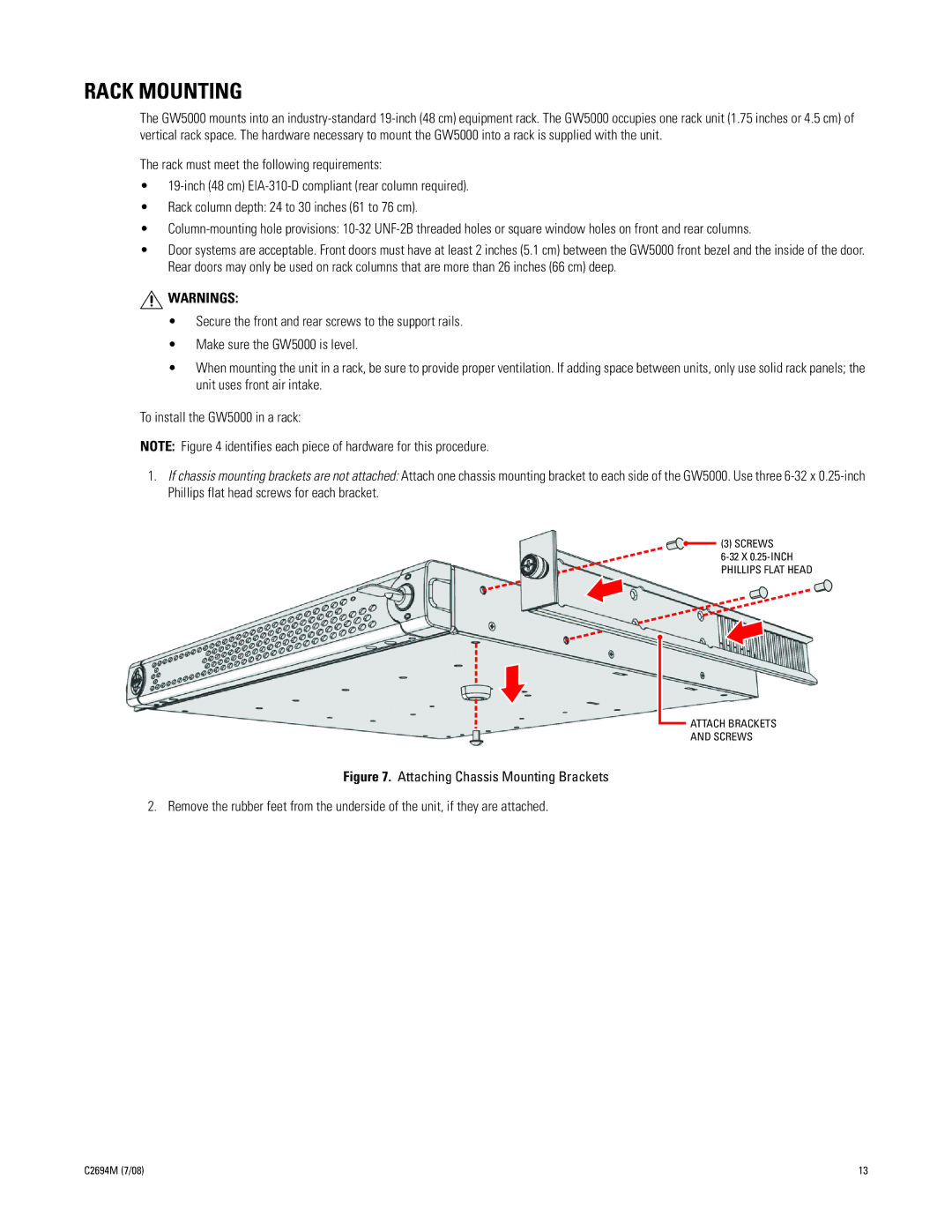 Pelco GW5000 manual Rack Mounting 