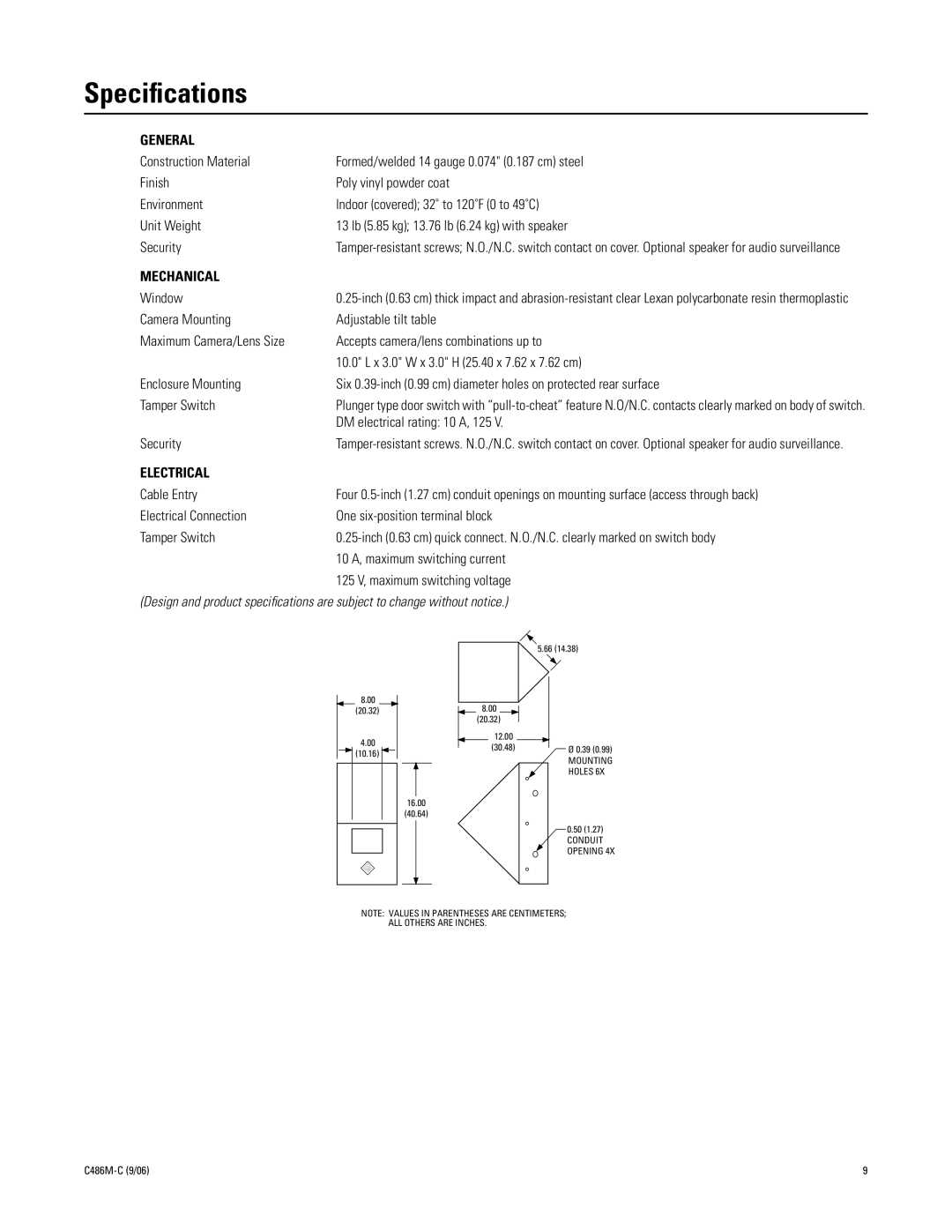 Pelco hs2500 manual Speciﬁcations, General 