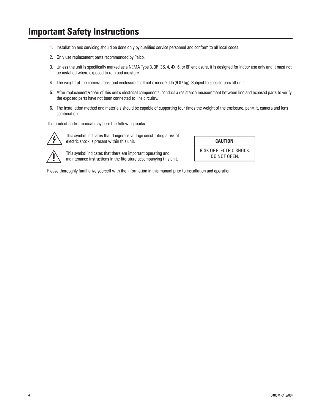 Pelco hs2500 manual Important Safety Instructions 